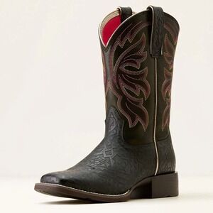 NEW Ariat Buckley Black Western Boots Wide Square Toe 4LR Embossed Leather 7B